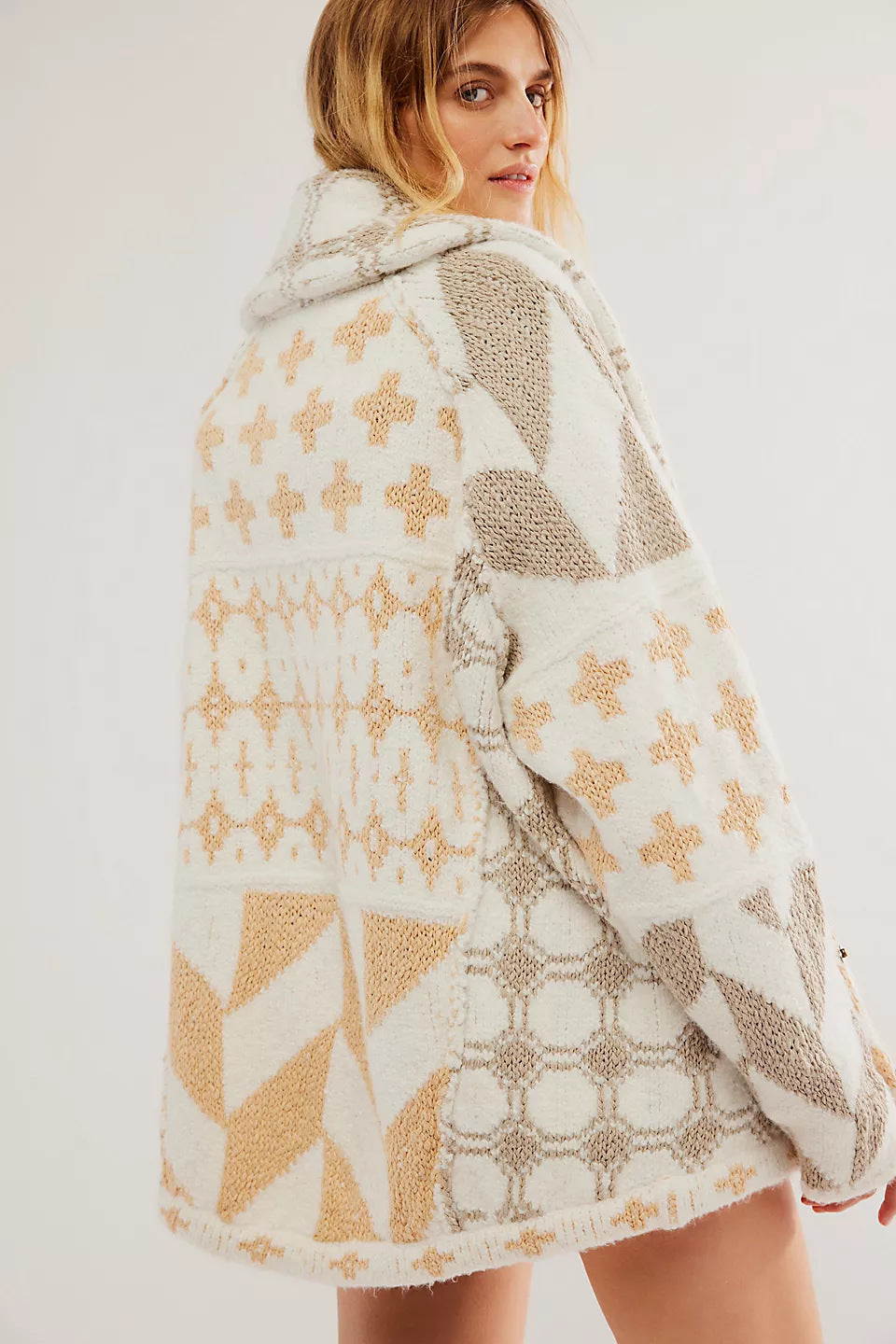 Knitwear Abstract Lapel Loose-fitting Long Sleeve Sweater Women