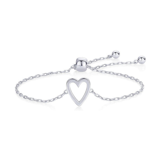 Sweet Girl Stainless Steel Heart-shaped Hollow Adjustable Bracelet
